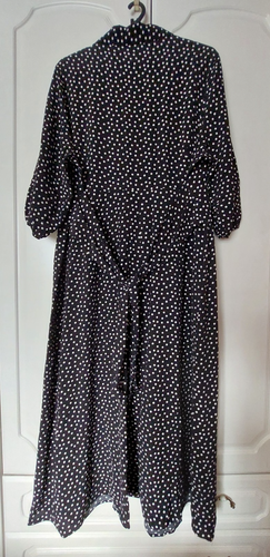 M&S Collection Black Ivory Polka Dot Spotted Puff Sleeve Maxi Shirt Dress Uk 20 - Picture 7 of 12