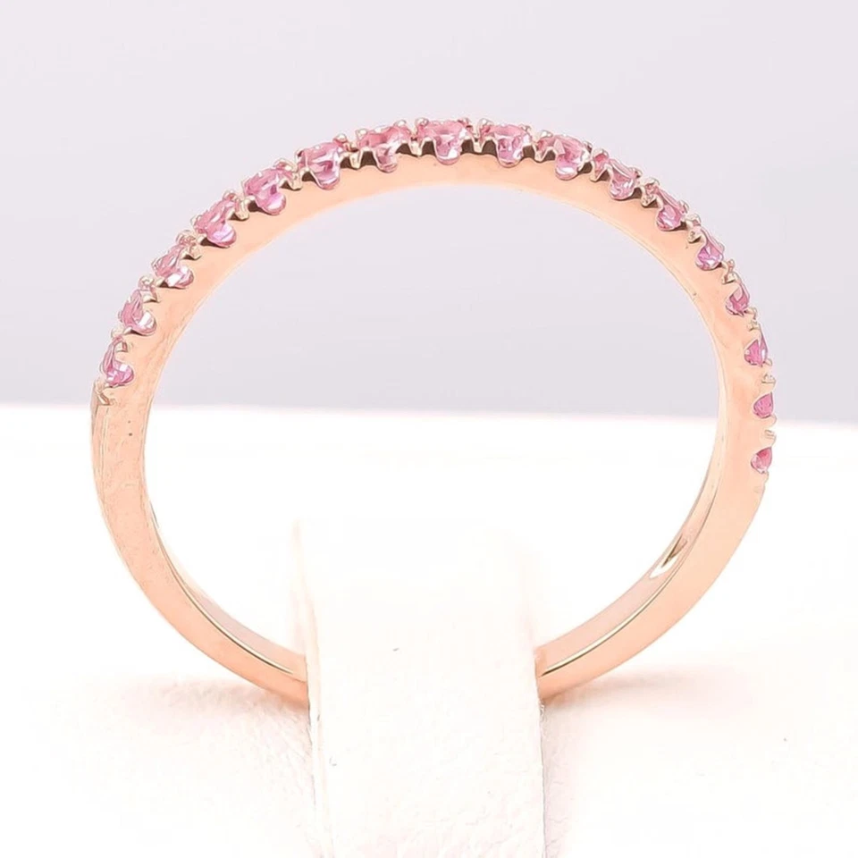 Banda de media eternidad pavé de zafiro rosa plata de ley 925 chapada en oro-plata Foto 4 de 4