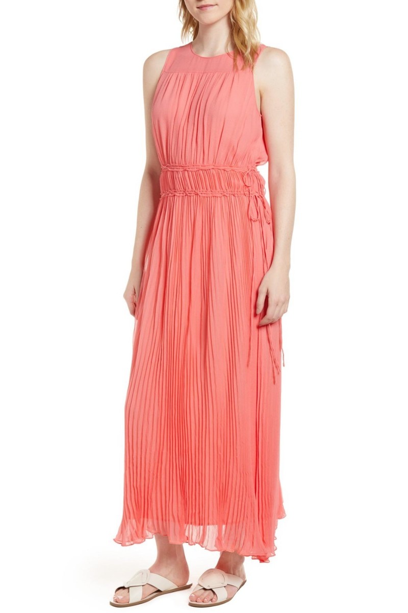 coral peach maxi dress LEWIT 100% SILK CORAL PEACH MAXI DRESS - Nordstrom retail $399-NWT- 8 - $98