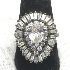 Vintage Sterling Silver Gold Vermeil Clear CZ Rhinestone Accents Ring 7