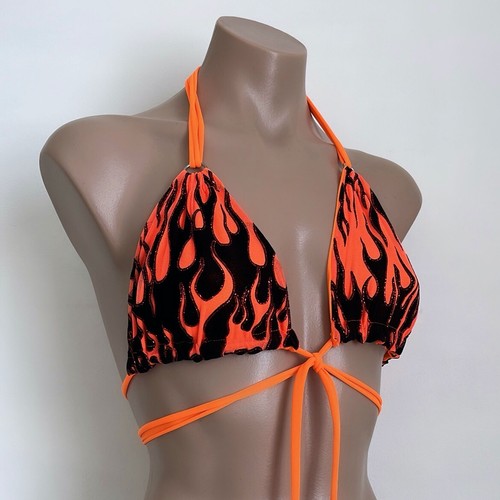Schminke π₯ Flame fire bikini triangle top sexy bra festival club UV neon dance - Picture 3 of 16