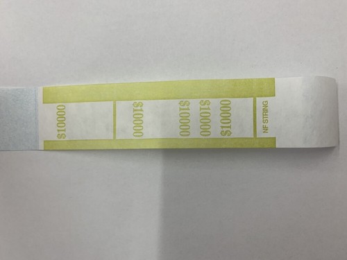 Currency Straps-Self Sealing Money Bands, $10,000 Mustard, 100 pack, by NF Strin - Picture 1 of 2