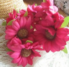HOT PINK Daisy Millinery SILK Flowers w Stems 6 pc BUNCH Cissy DOLL HATS Crafts
