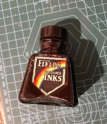  Field's Coloured Inks Black  Embossed Glass Bottle