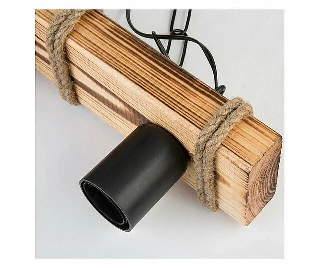 Wooden Ceiling Light With Rope 3 Lamps Rustic Chandelier Pendant New - Image 4 of 4