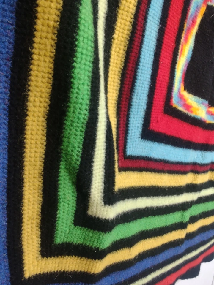 Boho Retro Crochet Afghan Blanket Throw Vintage 48” X 48” Square Black & Squares - Image 4 of 4