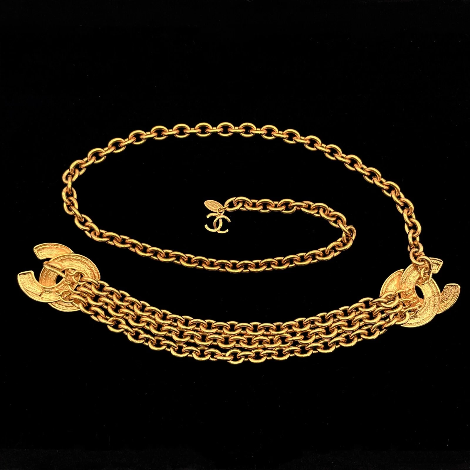 RARE☆☆☆☆Auth CHANEL CC LOGOS Triple Chain Belt Vintage G GP