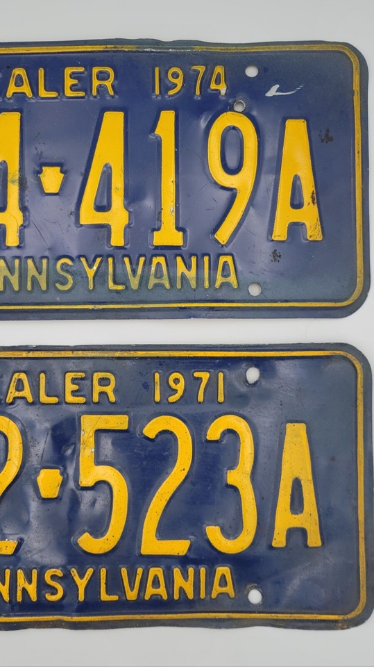 1971 A32523A & 1974 A14419A Pennsylvania New Car Dealer License Plate