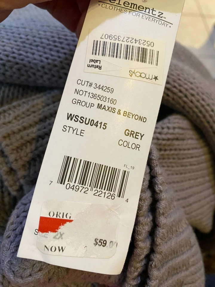 Nuevo con etiquetas Suéter túnica Elementz para mujer gris alto/bajo grueso tejido cuello redondo talla 2X Foto 4 de 4