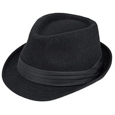 Mens 1920s Fedora Hat 20s Black Gangster Medium Standard Wrinkle Band-black