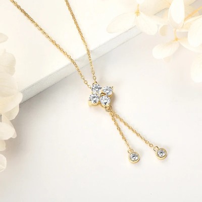 Halskette 1,4 kt Rundschliff Laborgefertigt Diamant Testpass 925 Silber Kleeblatt
