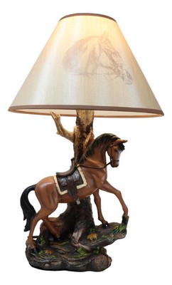 Ebros Light Fantastik Chestnut Brown Horse Stallion With Saddle Table Lamp Shade