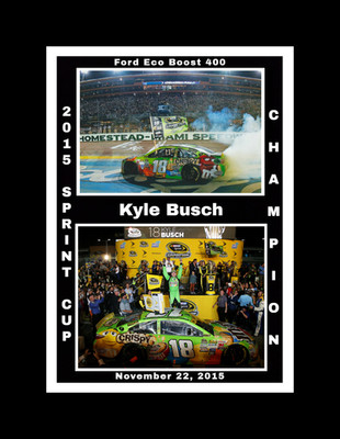 KYLE BUSCH WINS 2015 SPRINT CUP MATTED MULTI IMAGE COLLAGE OF  BURNOUT & TROPHY