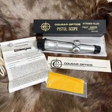 Cougar Optics Pistol Scope 1.5x20 New In Box Hard to find Silver NOS Box 1984