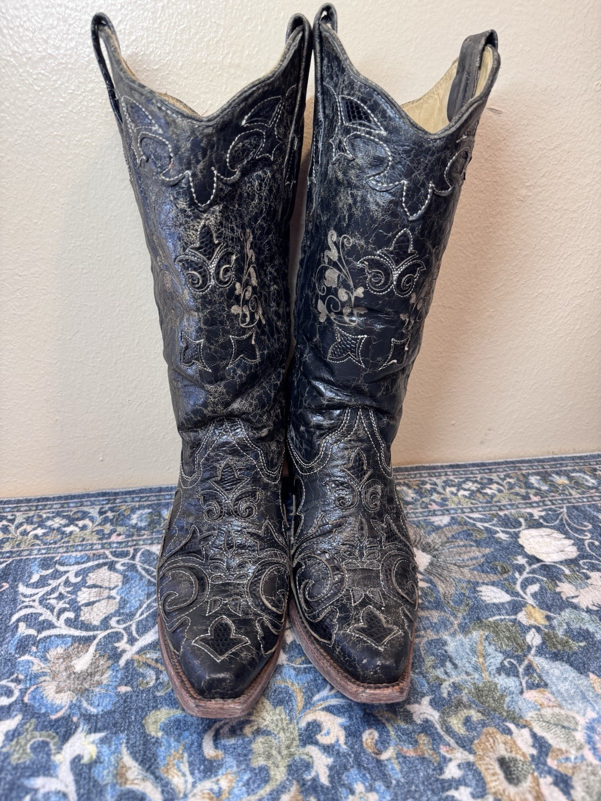 Corral Vintage Black Lizard Inlay embroidered poi… - image 2