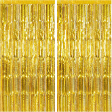2 Pack Gold Backdrop Birthday Decorations Foil Curtain Backdrop Gold Streamers D