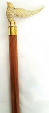 Vintage Bird Antique Walking Cane Wooden Brown Walk Stick Brass Handle Men Gifts