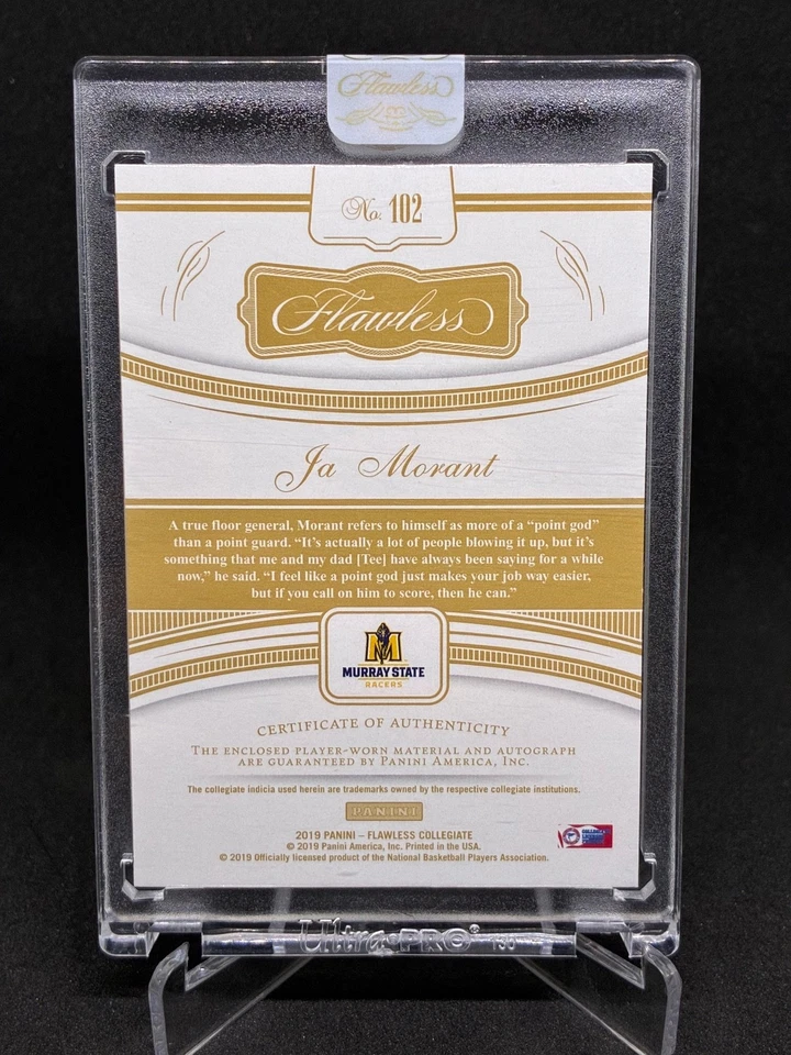 2019 Panini Flawless #102 Ja Morant /25 RC Murray State/Grizzlies 3 color Relic - Image 4 of 4