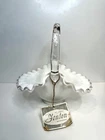 Vintage Fenton Silver Crest Milk Glass Ruffled Basket w/ Original Hang Tag 7”