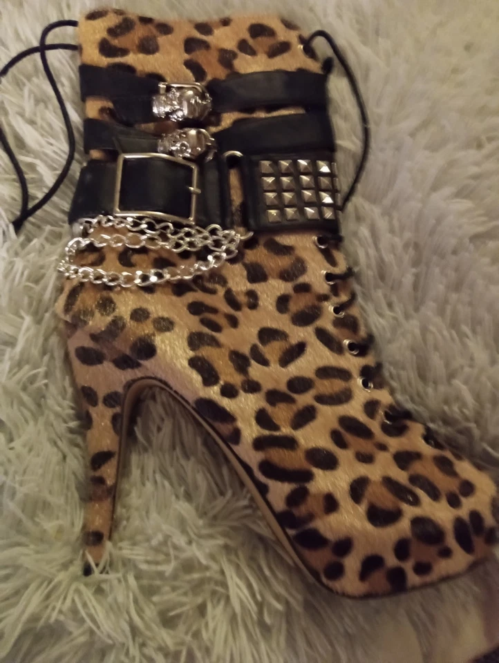 RARE Abbey Dawn by Avril Lavigne High Heel Studded Open Toe Leopard Print Boots - Image 4 of 4