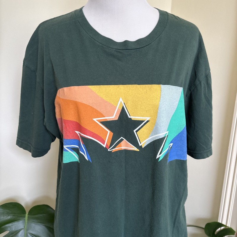 Starbucks Pride T-Shirt Unisex  L/XL Green Rainbow Star Graphic Logo Excellent