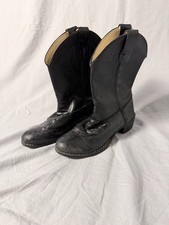 Old West OR 9110 Youth Black Faux Ostrich Cowboy Boots Size 2.5