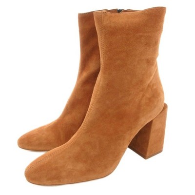 FURLA BLOCK Leather Ankle Boots Chunky Heel Suede Zip 37