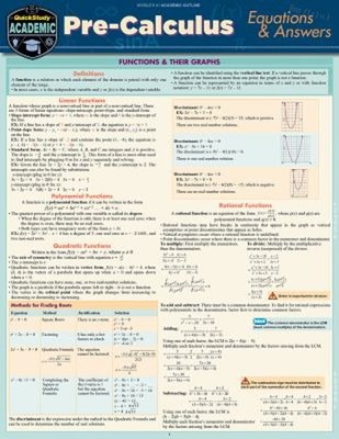 Pre-Calculus Equations and Answers : A QuickStudy Laminated Refer