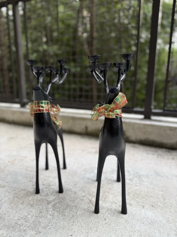 Rare Pottery Barn Reindeer Bronze Candelabra – 20” Tall - Image 2 of 4