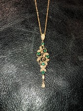 Natural Emerald Diamond Gold Pendant Necklace