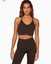 SET Active Sculptflex Ribbed V Bra Espresso Brown Seamless Athleisure Size M