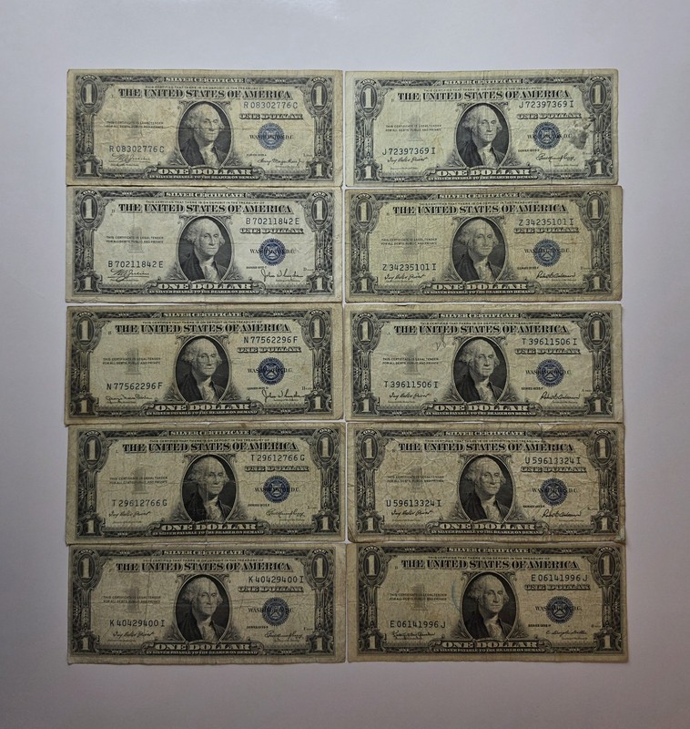 1935 One Dollar "Silver Certificate" Notes ($1 Lot of 10)
