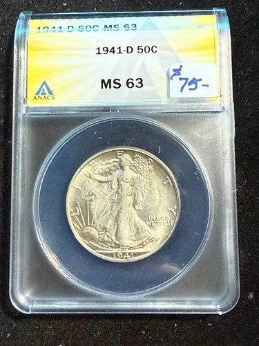 1941 D WALKING LIBERTY HALF DOLLAR ANACS MS 63 883