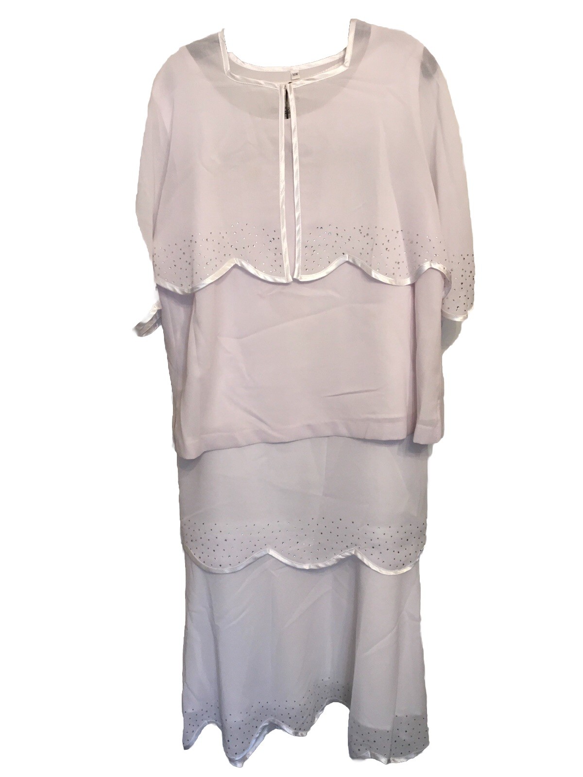 Tally Taylor White Tiered Maxi Skirt & Tank Top Plus Cape Bejeweled 18W READ