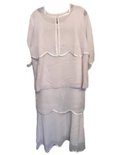 Tally Taylor White Tiered Maxi Skirt & Tank Top Plus Cape Bejeweled 18W READ