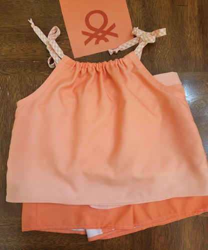 Upcycled Fashion Handmade Kids Ruffle Halter Top & Shorts Set Orange Ombre Sz 6 - Picture 5 of 7