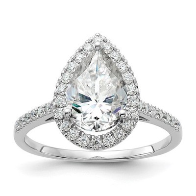 14k White Gold 2 1/2Ct D E F Pure Light Moissanite Halo Engagement Ring Size 7