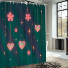 Cute Floral Heart Shower Curtain for Kids Bathroom Decoration