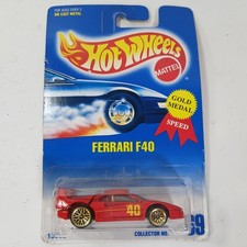 1991 Hot Wheels #69 Red FERRARI F40 - Blue Card Ultra Gold Wheels