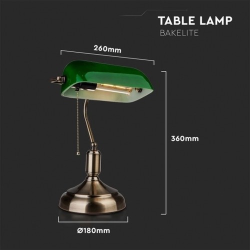 Lampada da Tavolo E27 Stile Vintage Metallo Paralume Vetro Verde V-TAC VT-7151 - Foto 4 di 8