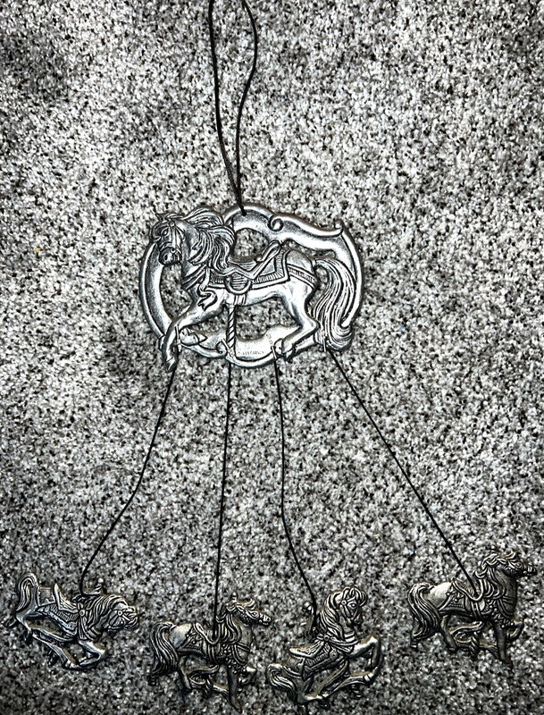 Vintage CARSON 1993 Silver Carousel Wind Chime Dancing Horse Metal Rust Proof