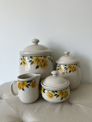 Vintage Thompson Pottery Discontinued Sunflower Cookie Jar Canisters Set Bundle