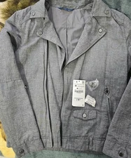 Zara Motorcycle Jacket Men Linen Grey Size Medium 