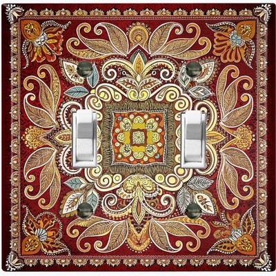Metal Light Switch Outlet Cover Wall Plate Red Yellow Floral Frame Decor FME166