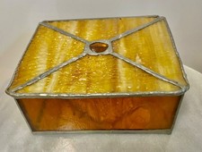 Vintage Stained Glass Mirrored Trinket Jewelry Box Keepsake Box Earth Tone