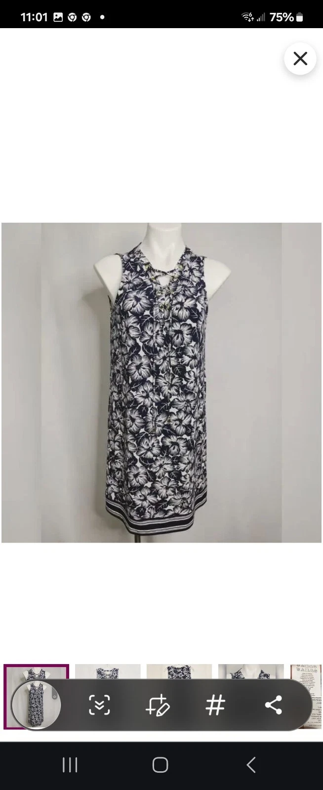 Abito smanicato Michael Kors nero bianco stampa hawaiana stringato davanti lunghezza media