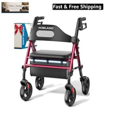 Foldable Rollator Walkers with Seat for Seniors, 8'' Big Wheels, 350 lb. Weig...