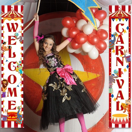 Karneval Deko Veranda Schild Zirkus Geburtstag Party rot-weiß - Bild 2 von 6