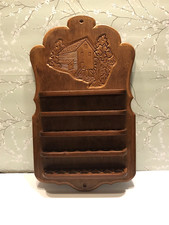 Vintage Wooden Wall Rack Thimble Display Water Mill Design Holds 35