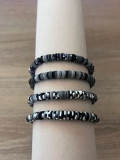 4 Piece Black Gray Heishi Bead Stretch Bracelet Set Neutral Stackable Elastic